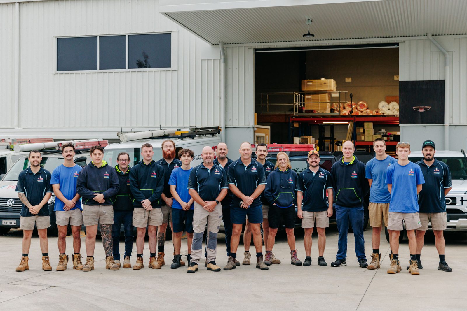 The whole Tozer Air team outside the Newcastle warehouse